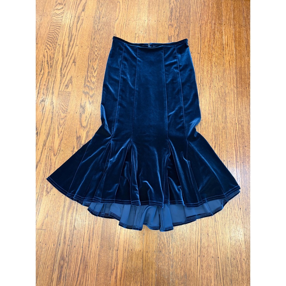 Tadashi Shoji Navy Blue Velvet Trumpet Mermaid Skirt High Low Size 8
